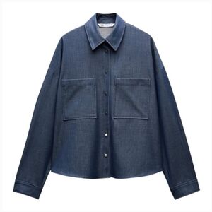 ZARA NWT Button Down Denim Dark Blue Shirt Women's Medium